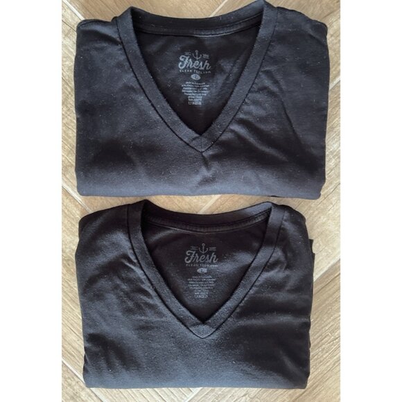 Lot 2 Fresh Clean Tees Shirt Men's Large Black V Neck Short Sleeve Casual - Picture 1 of 9